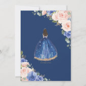 Quinceañera Royal Blue Blush Floral Silver Tiara Invitation (Back)