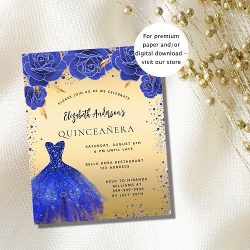 Quinceanera royal blue dress budget invitation flyer