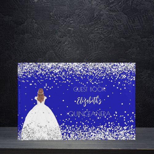 Quinceanera royal blue dress glitter guest book