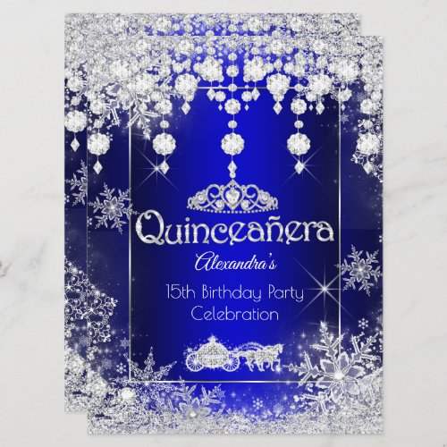 Quinceanera Royal Blue Fairytale Winter Wonderland Invitation