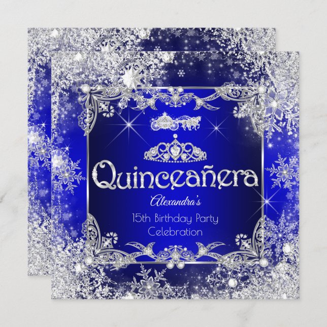 Quinceanera Royal Blue Fairytale Winter Wonderland Invitation (Front/Back)