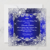 Quinceanera Royal Blue Fairytale Winter Wonderland Invitation (Back)