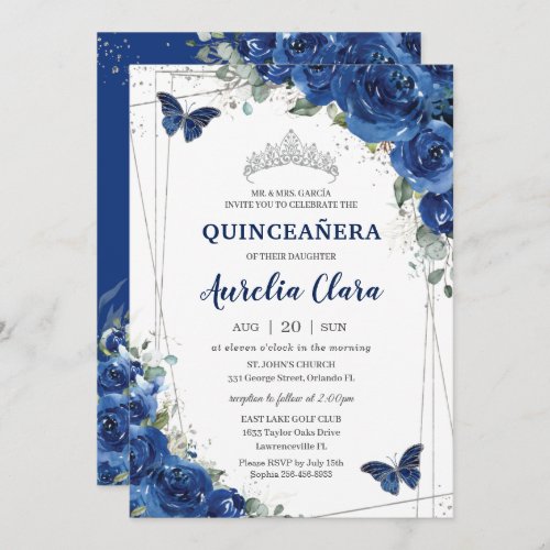 Quinceañera Royal Blue Floral Butterflies Birthday