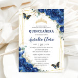 Quinceañera Royal Blue Floral Butterflies Birthday Invitation<br><div class="desc">Personalize this lovely quinceañera invitation with own wording easily and quickly,  simply press the customize it button to further re-arrange and format the style and placement of the text.  Matching items available in store!  (c) The Happy Cat Studio</div>