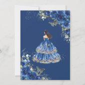 Quinceañera Royal Blue Floral Princess 15 Años  Invitation (Back)