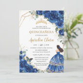Quinceañera Royal Blue Floral Princess 15 Años  Invitation (Standing Front)