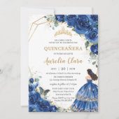 Quinceañera Royal Blue Floral Princess 15 Años  Invitation (Front)