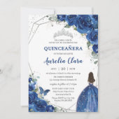 Quinceañera Royal Blue Floral Princess Birthday 15 Invitation (Front)