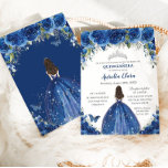Quinceañera Royal Blue Floral Princess Birthday Invitation<br><div class="desc">Personalize this lovely quinceañera invitation with own wording easily and quickly,  simply press the customize it button to further re-arrange and format the style and placement of the text.  Matching items available in store!  (c) The Happy Cat Studio</div>