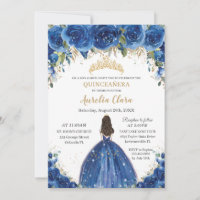 Baby Blue Floral Silver Quinceañera Invitation Printable, EDITABLE