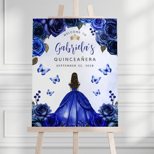 Quinceañera Royal Blue Floral Princess Welcome Foam Board
