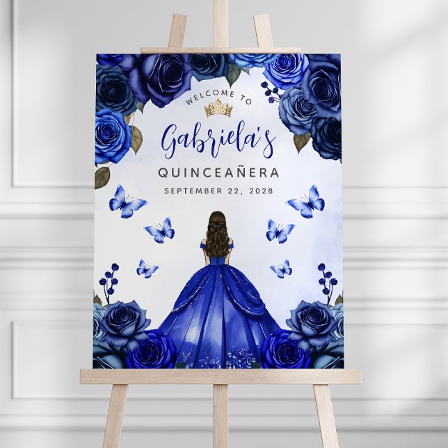 Quinceañera Royal Blue Floral Princess Welcome Foam Board (Creator Uploaded)