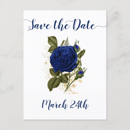 Quinceanera Royal Blue Floral Save the Date Announcement Postcard