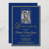 Quinceañera Royal blue floral vines with photo Invitation (Front/Back)