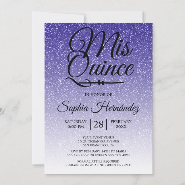 Quinceañera Royal Blue Glitter 15th Birthday  Invitation (Front)
