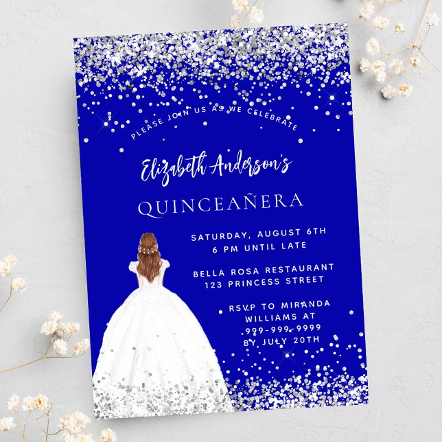 Quinceanera royal blue glitter dress invitation postcard (Creator Uploaded)