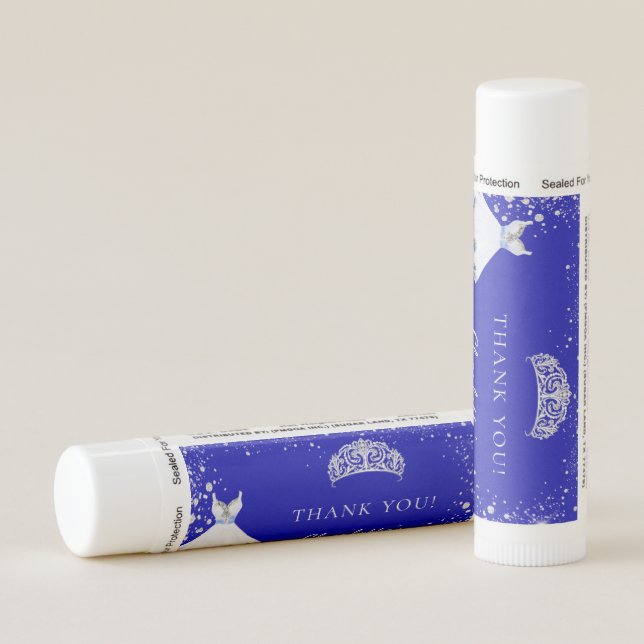 Quinceanera royal blue glitter dress tiara favor  lip balm (Rotated Right)