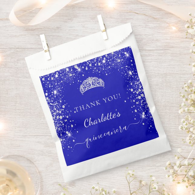 Quinceanera royal blue glitter dust tiara favor bag (Clipped)