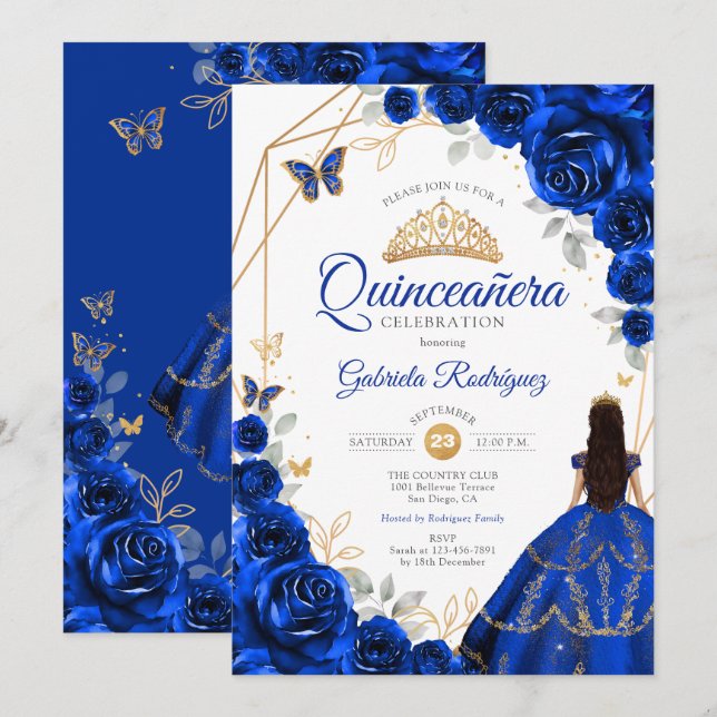 Quinceanera Royal Blue Gold Dress Invitation | Zazzle Quinceanera Royal Blue Gold Dress Invitation | Zazzle