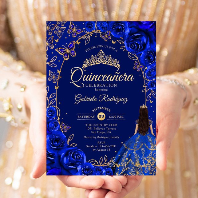 Quinceanera Royal Blue Gold Invitation (Creator Uploaded)