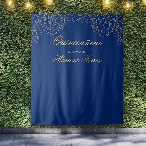 Quinceanera Royal Blue Gold Photo Booth Backdrop