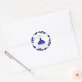 Quinceanera Royal Blue Gown Floral Classic Round Sticker (Envelope)
