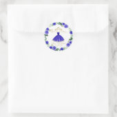 Quinceanera Royal Blue Gown Floral Classic Round Sticker (Bag)