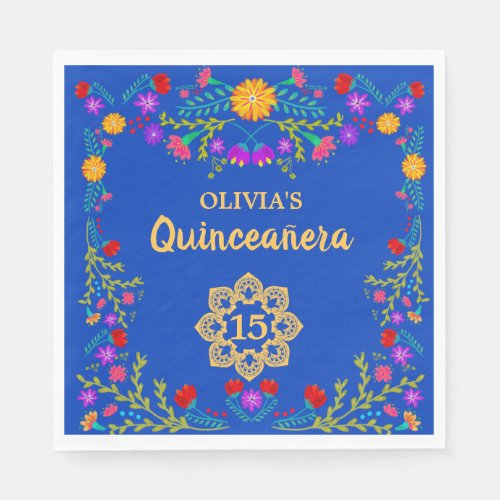 Quinceanera Royal Blue Mexican Fiesta Birthday Napkins