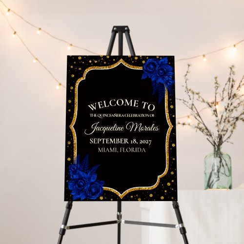 Quinceanera Royal Blue Roses Black Gold Foam Board