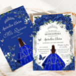 Quinceañera Royal Blue Roses Floral Vintage Silver Invitation<br><div class="desc">Personalize this lovely quinceañera invitation with own wording easily and quickly,  simply press the customize it button to further re-arrange and format the style and placement of the text.  Matching items available in store!  (c) The Happy Cat Studio</div>