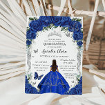 Quinceañera Royal Blue Roses Floral Vintage Silver Invitation<br><div class="desc">Personalize this lovely quinceañera invitation with own wording easily and quickly,  simply press the customize it button to further re-arrange and format the style and placement of the text.  Matching items available in store!  (c) The Happy Cat Studio</div>
