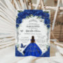 Quinceañera Royal Blue Roses Floral Vintage Silver Invitation