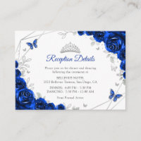 Quinceanera Royal Blue Silver Floral Details