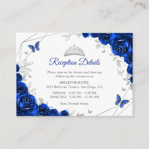Quinceanera Royal Blue Silver Floral Details Enclosure Card