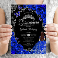 Quinceanera Royal Blue Silver Floral