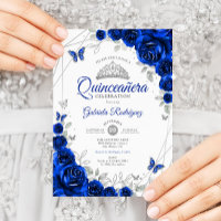 Quinceanera Royal Blue Silver Floral