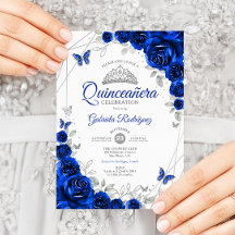 Quinceanera Royal Blue Silver Floral