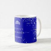 Quinceanera royal blue silver glitter tiara name coffee mug (Front Right)