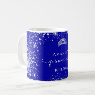 Quinceanera royal blue silver glitter tiara name coffee mug