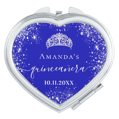 Quinceanera royal blue silver glitter tiara name compact mirror