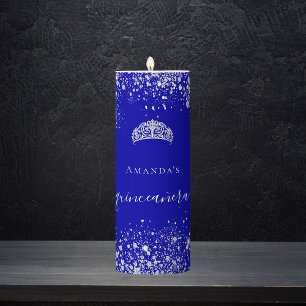 Quinceanera royal blue silver glitter tiara name pillar candle