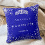 Quinceanera royal blue silver glitter tiara name throw pillow