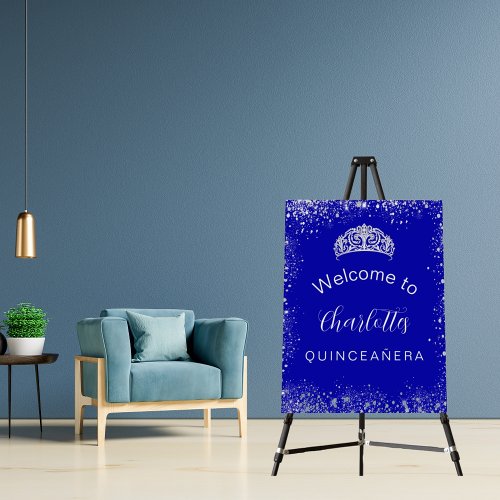 Quinceanera royal blue silver glitter welcome foam board