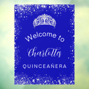 Quinceanera royal blue silver glitter welcome window cling