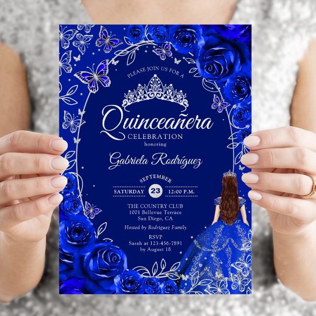 Quinceanera Royal Blue Silver Invitation (Creator Uploaded)
