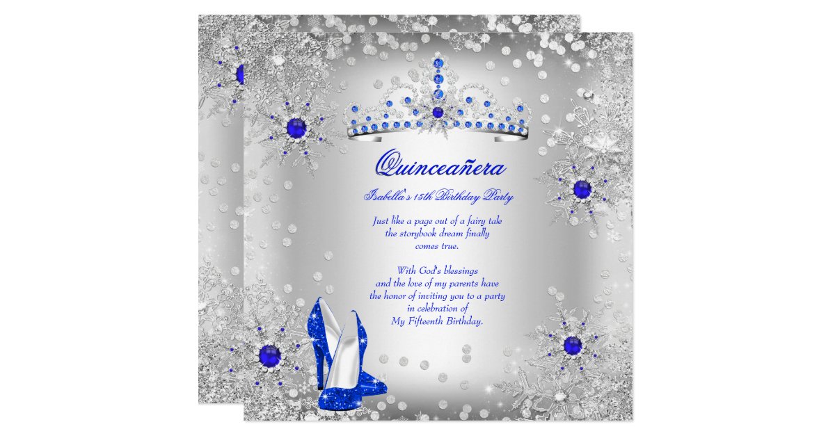Quinceanera Royal Blue Silver Winter Wonderland Invitation