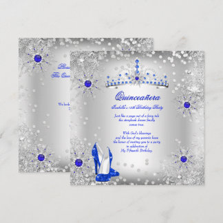 Quinceanera Royal Blue Silver Winter Wonderland Invitation