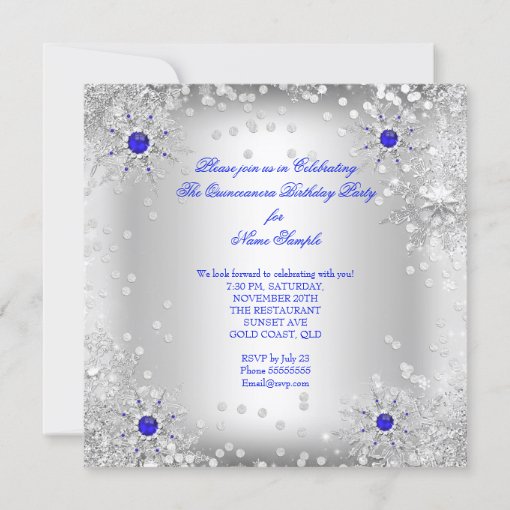 Quinceanera Royal Blue Silver Winter Wonderland Invitation | Zazzle