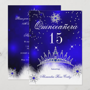 Quinceanera Royal Blue Snowflake 15th Birthday Invitation