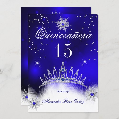 Quinceanera Royal Blue Snowflake 15th Birthday Invitation